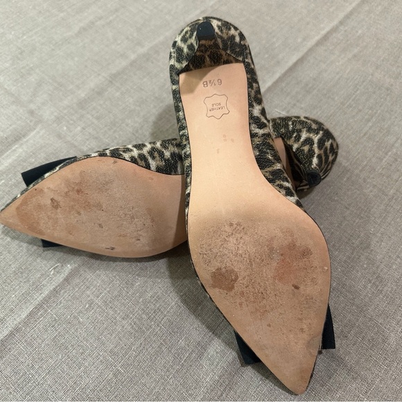Talbots shoes Animal Leopard Print Leather Black Bow Front high Heels size  6.5 - Picture 6 of 7